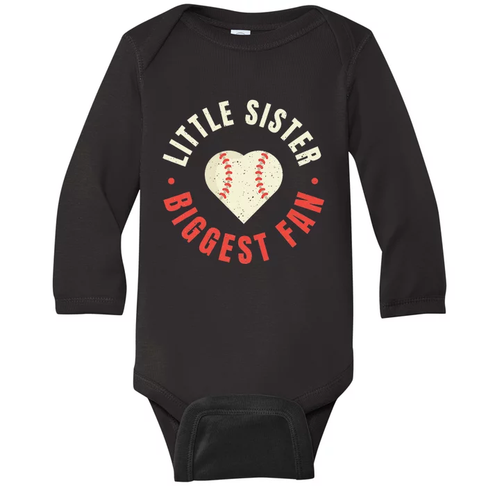 Baseball Sister 's Little Sister Biggest Fan Tee Ball Baby Long Sleeve Bodysuit