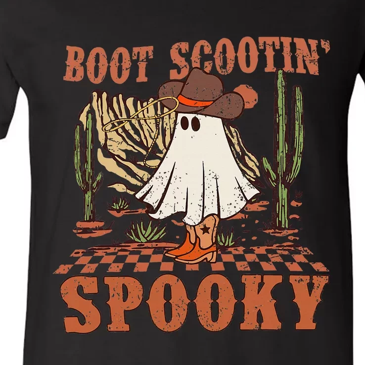 Boot Scootin Spooky Western Halloween Ghost Spooky Season V-Neck T-Shirt