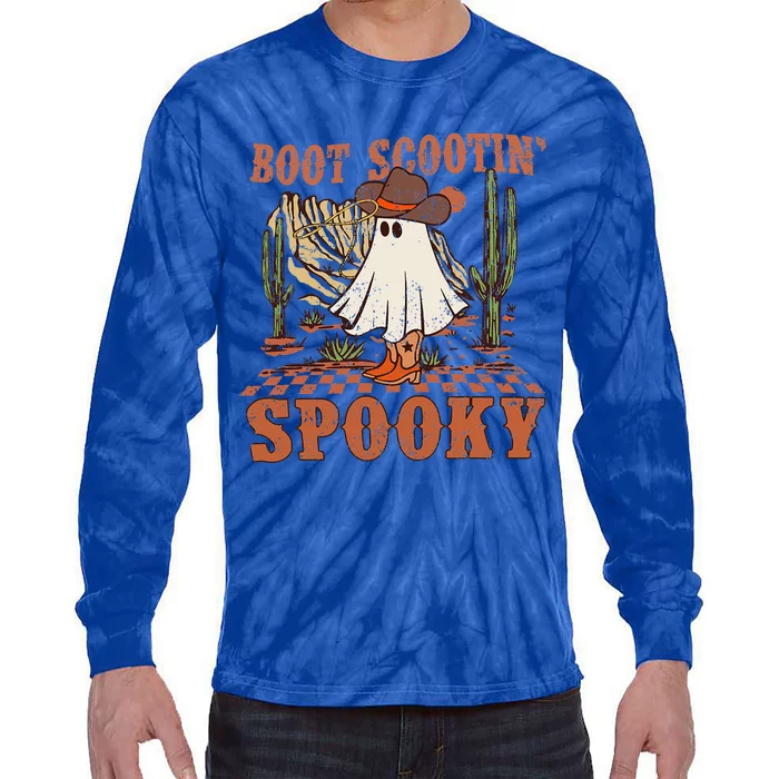 Boot Scootin Spooky Western Halloween Ghost Spooky Season Tie-Dye Long Sleeve Shirt