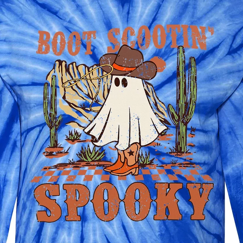 Boot Scootin Spooky Western Halloween Ghost Spooky Season Tie-Dye Long Sleeve Shirt