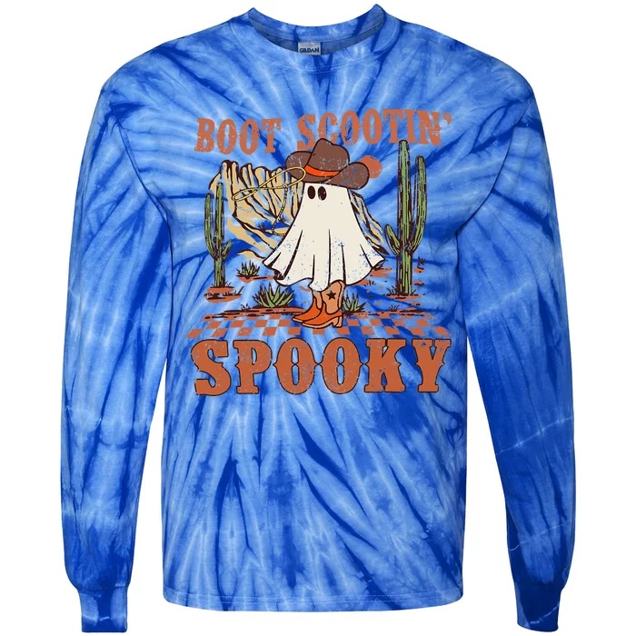 Boot Scootin Spooky Western Halloween Ghost Spooky Season Tie-Dye Long Sleeve Shirt