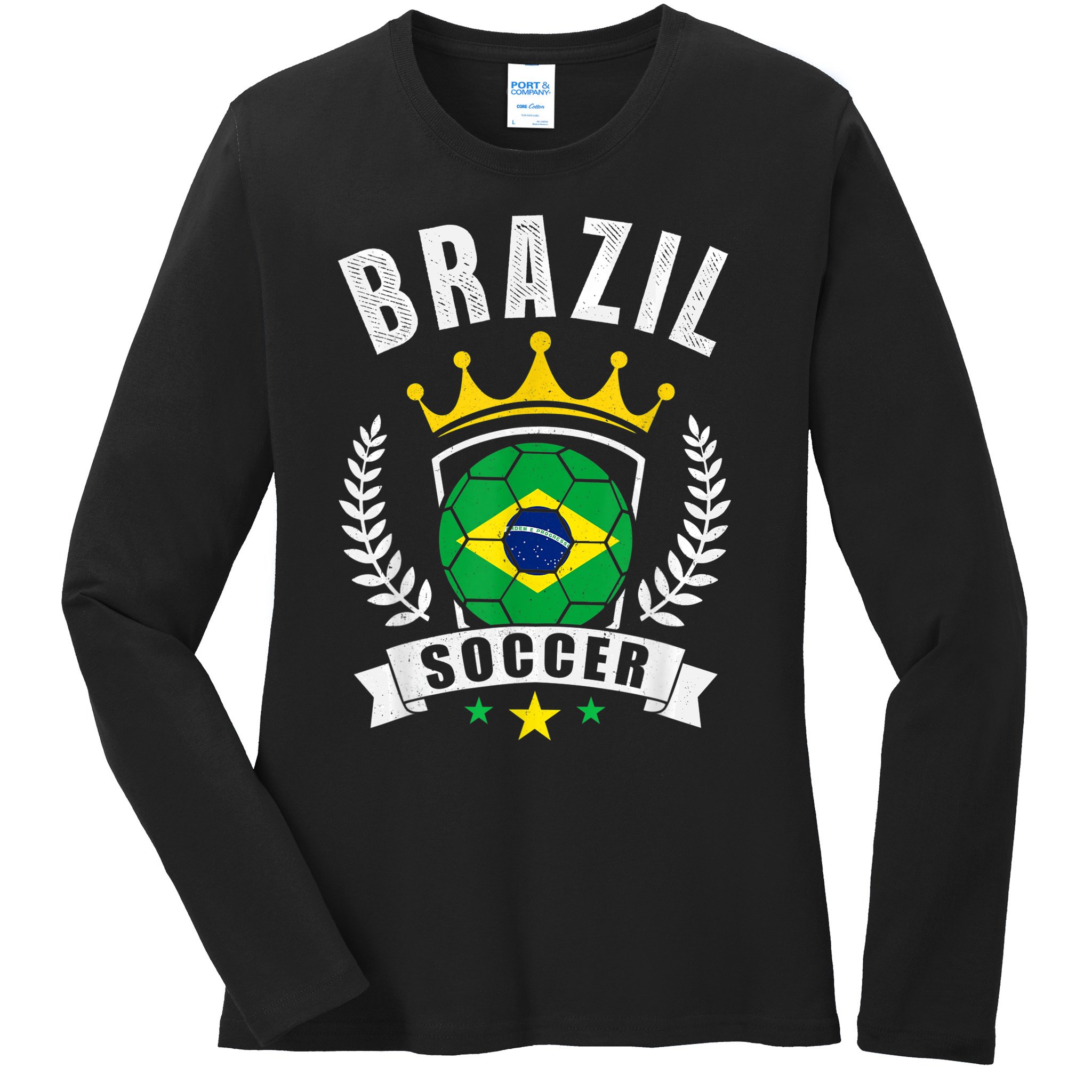 TeeShirtPalace Brazil Soccer Support Team Jersey Brazilian Flag Football Long Sleeve Shirt