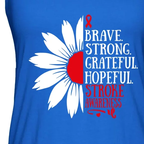 Brave Strong Stroke Awareness Month Red Ribbon Floral Great Gift Ladies Essential Flowy Tank