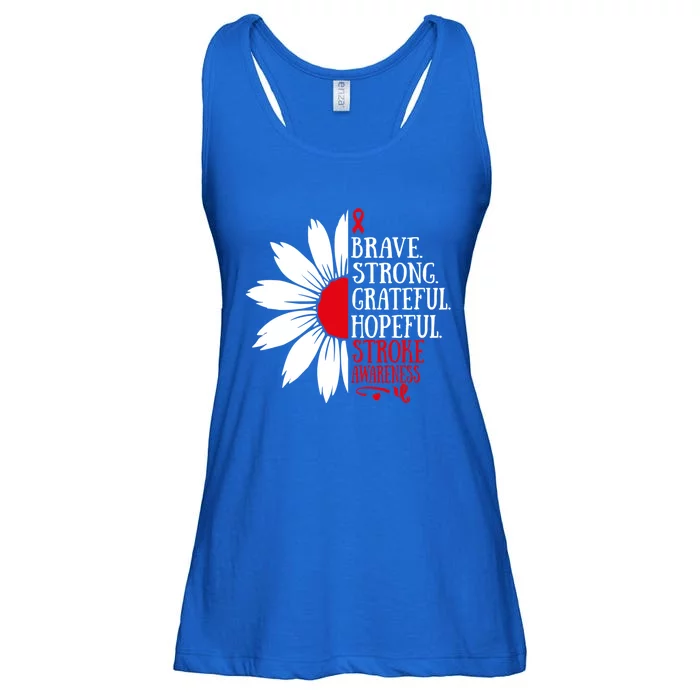 Brave Strong Stroke Awareness Month Red Ribbon Floral Great Gift Ladies Essential Flowy Tank