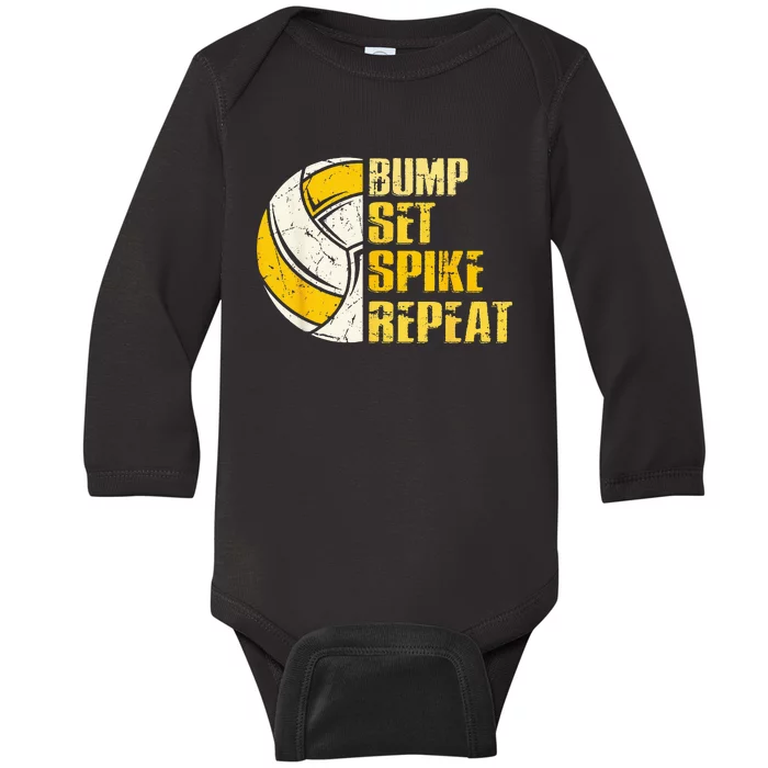 Bump Set Spike Repeat Volleyball Funny Baby Long Sleeve Bodysuit