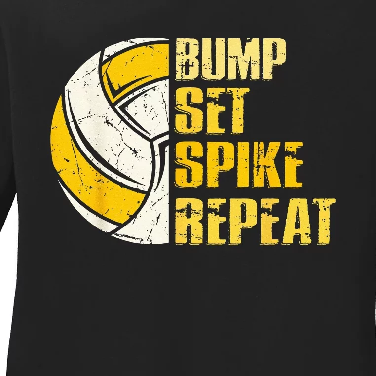 Bump Set Spike Repeat Volleyball Funny Ladies Long Sleeve Shirt