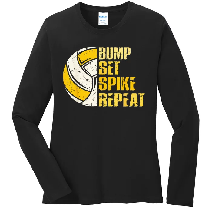 Bump Set Spike Repeat Volleyball Funny Ladies Long Sleeve Shirt