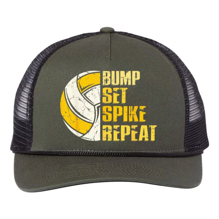 Bump Set Spike Repeat Volleyball Funny Retro Rope Trucker Hat Cap