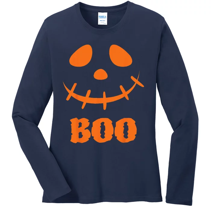 Boo Scary Spooky Pumpkin Face Halloween Costume Ladies Long Sleeve Shirt