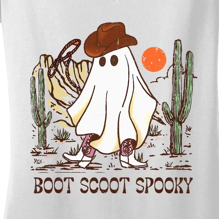 Boot Scoot Spooky Ghost Western Cowboy Ghost Halloween Women's V-Neck T-Shirt