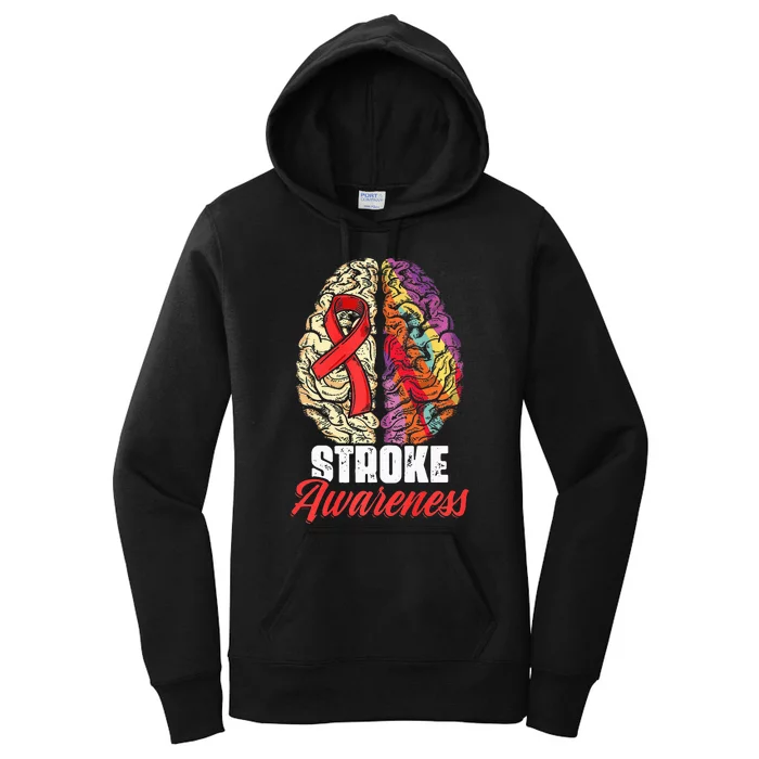 Brain Stroke Survivor Red Ribbon Stroke Awareness Women's Pullover Hoodie