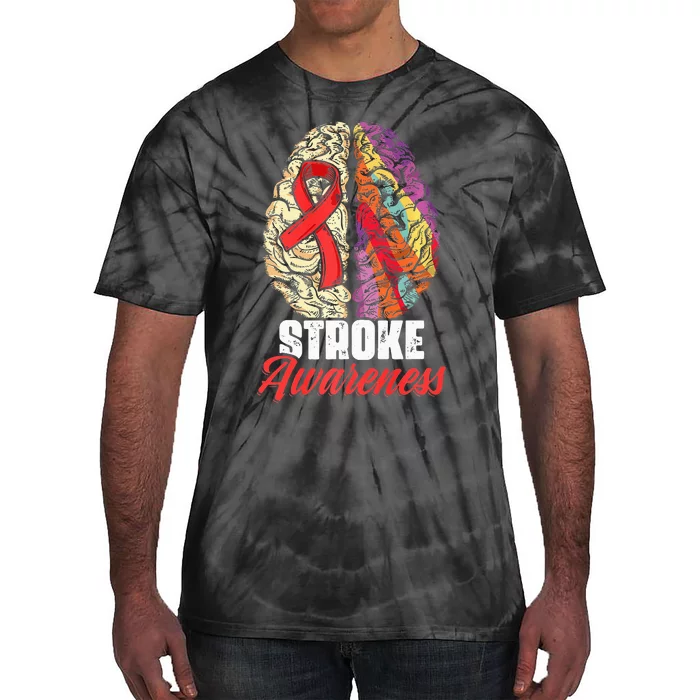 Brain Stroke Survivor Red Ribbon Stroke Awareness Tie-Dye T-Shirt