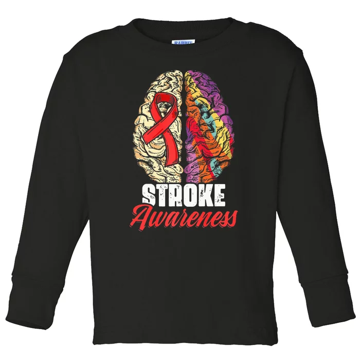 Brain Stroke Survivor Red Ribbon Stroke Awareness Toddler Long Sleeve Shirt