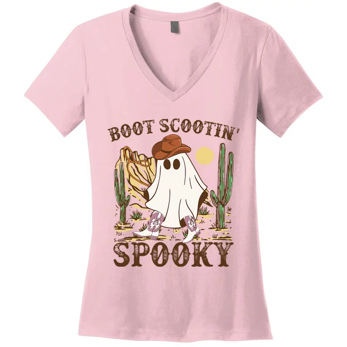 Boot Scootin' Spooky Ghost Western Cowboy Funny Halloween Women's V-Neck T-Shirt