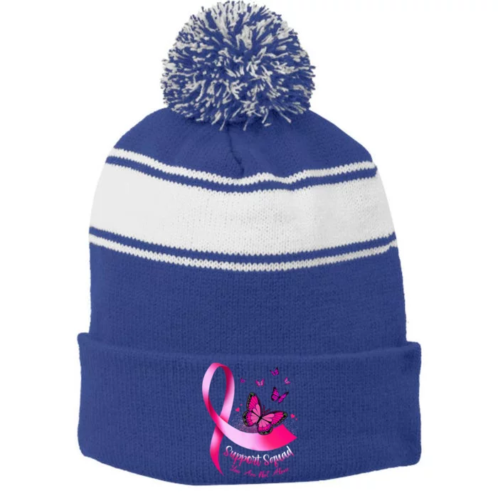 Butterfly Support Squad Breast Cancer Warrior Pink Stripe Pom Pom Beanie