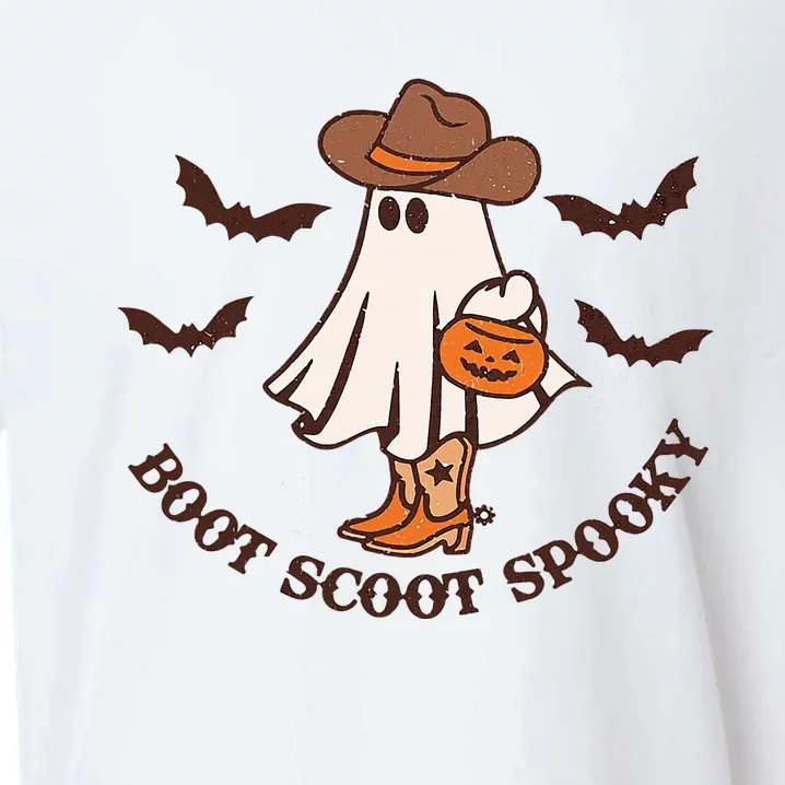 Boot Scoot Spooky Cowboy Ghost Groovy Retro Halloween Sueded Cloud Jersey T-Shirt