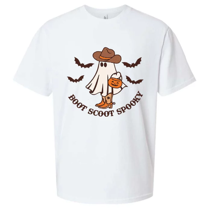 Boot Scoot Spooky Cowboy Ghost Groovy Retro Halloween Sueded Cloud Jersey T-Shirt