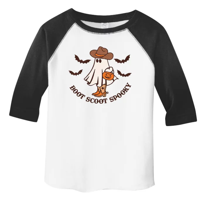 Boot Scoot Spooky Cowboy Ghost Groovy Retro Halloween Toddler Fine Jersey T-Shirt