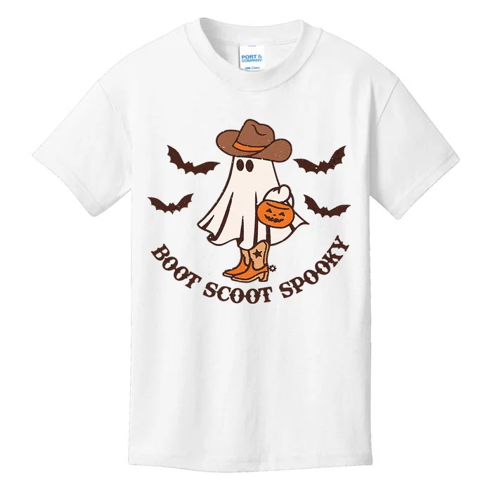 Boot Scoot Spooky Cowboy Ghost Groovy Retro Halloween Kids T-Shirt