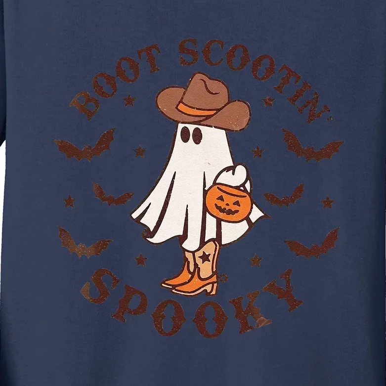 Boot Scoot Spooky Groovy Halloween Western Cowhide Kids Long Sleeve Shirt