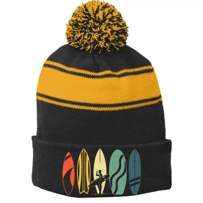 Best Surfboard Surfing Surfer Surfboard Stripe Pom Pom Beanie