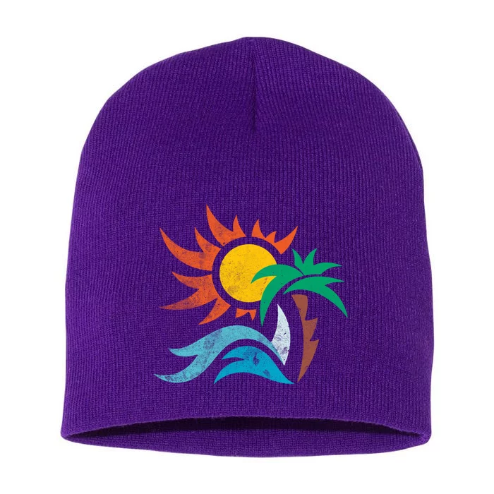 Beach Sunset Summer Short Acrylic Beanie