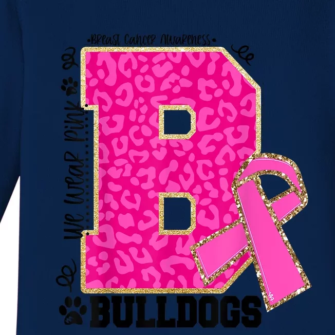 Bulldogs School Spirit Game Day We Wear Pink Breast Cancer Baby Long Sleeve Bodysuit