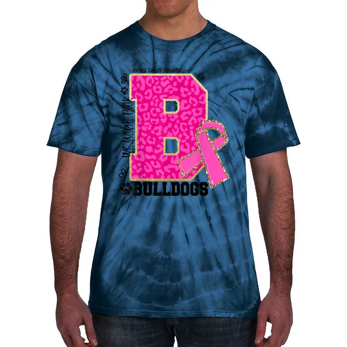 Bulldogs School Spirit Game Day We Wear Pink Breast Cancer Tie-Dye T-Shirt