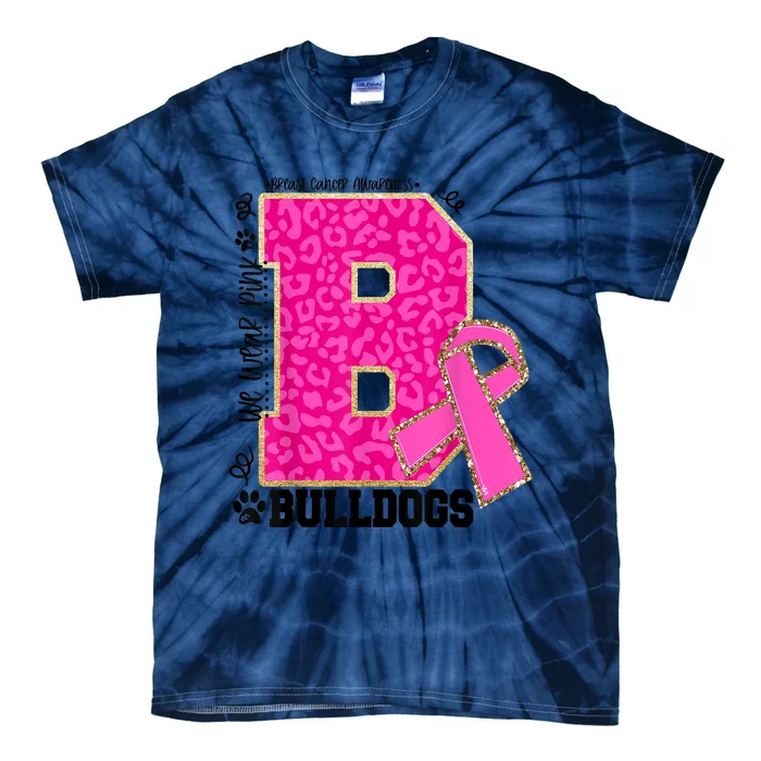 Bulldogs School Spirit Game Day We Wear Pink Breast Cancer Tie-Dye T-Shirt