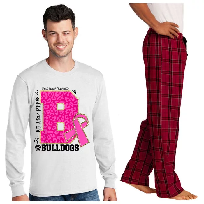 Bulldogs School Spirit Game Day We Wear Pink Breast Cancer Long Sleeve Pajama Set