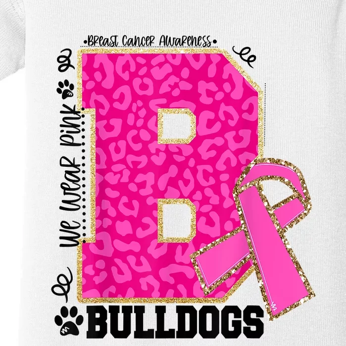 Bulldogs School Spirit Game Day We Wear Pink Breast Cancer Baby Bodysuit