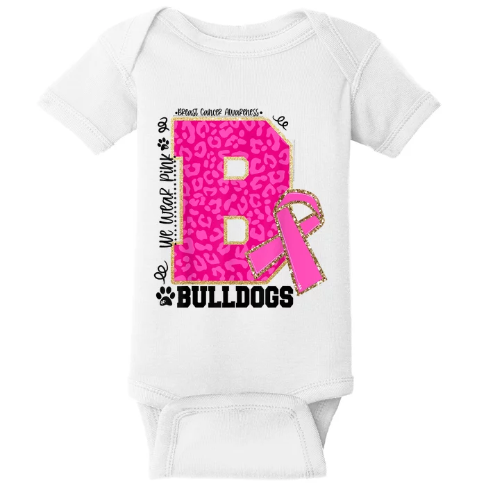 Bulldogs School Spirit Game Day We Wear Pink Breast Cancer Baby Bodysuit