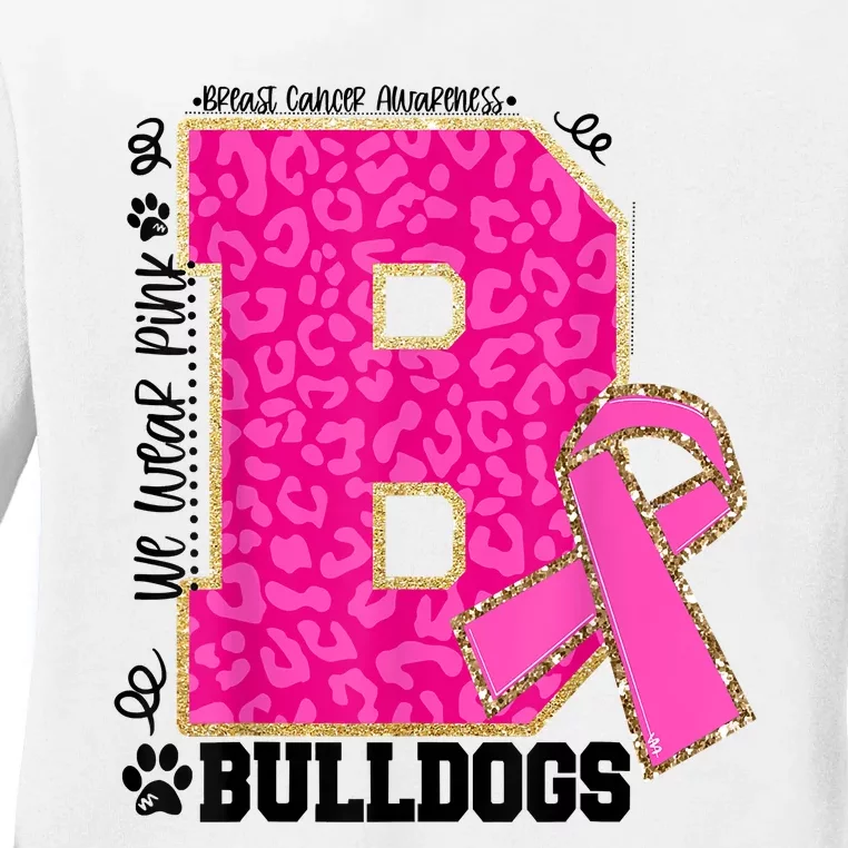 Bulldogs School Spirit Game Day We Wear Pink Breast Cancer Ladies Long Sleeve Shirt