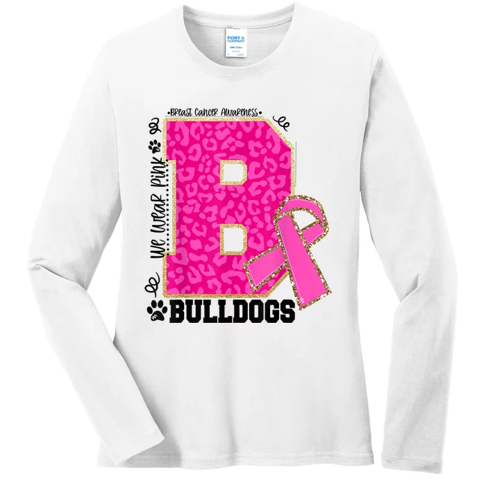 Bulldogs School Spirit Game Day We Wear Pink Breast Cancer Ladies Long Sleeve Shirt