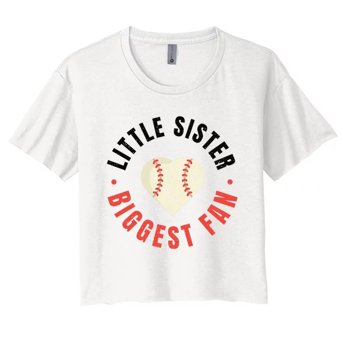 Baseball Sister 's Little Sister Biggest Fan Tee Ball Women's Crop Top Tee