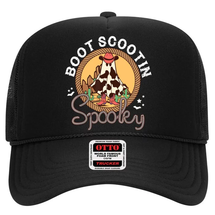 Boot Scootin Spooky Western Halloween Ghost Spooky Season High Crown Mesh Trucker Hat