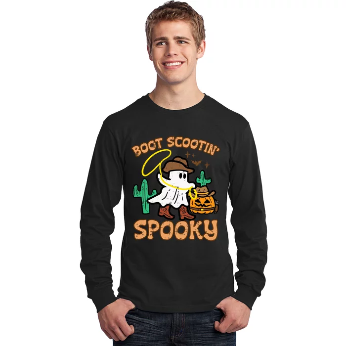 Boot Scootin Spooky Ghost Cowboy Funny Halloween Long Sleeve Shirt