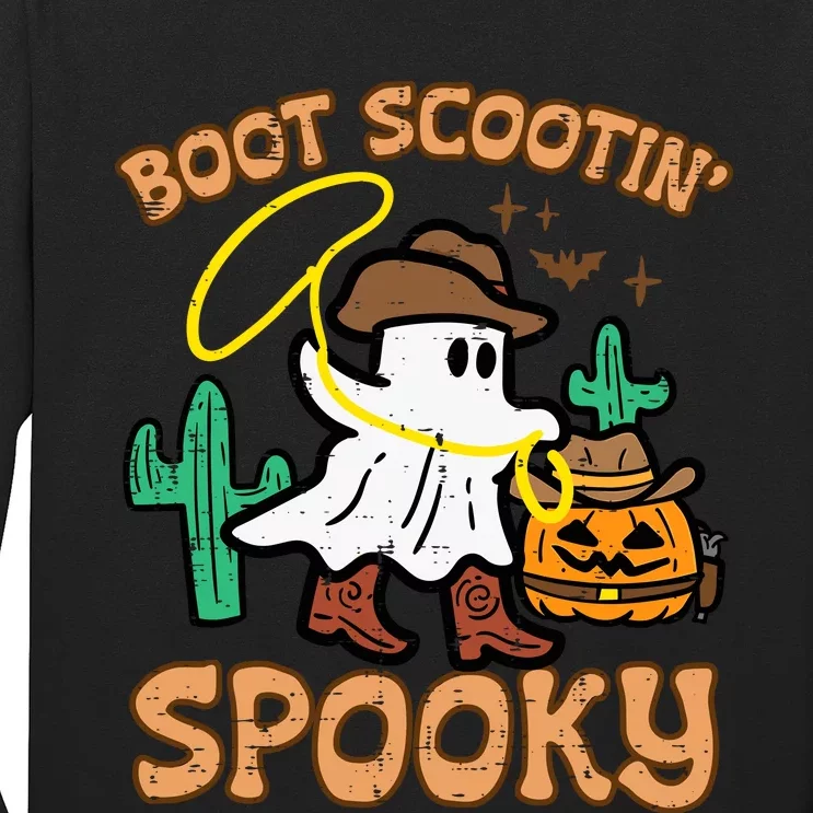 Boot Scootin Spooky Ghost Cowboy Funny Halloween Long Sleeve Shirt