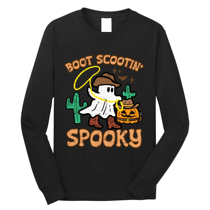 Boot Scootin Spooky Ghost Cowboy Funny Halloween Long Sleeve Shirt