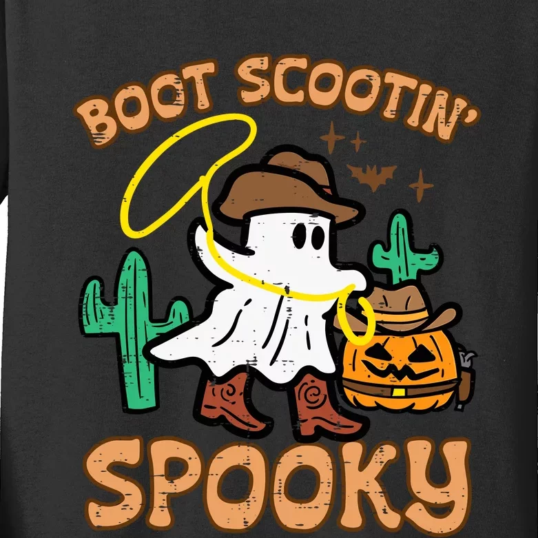 Boot Scootin Spooky Ghost Cowboy Funny Halloween Kids Long Sleeve Shirt