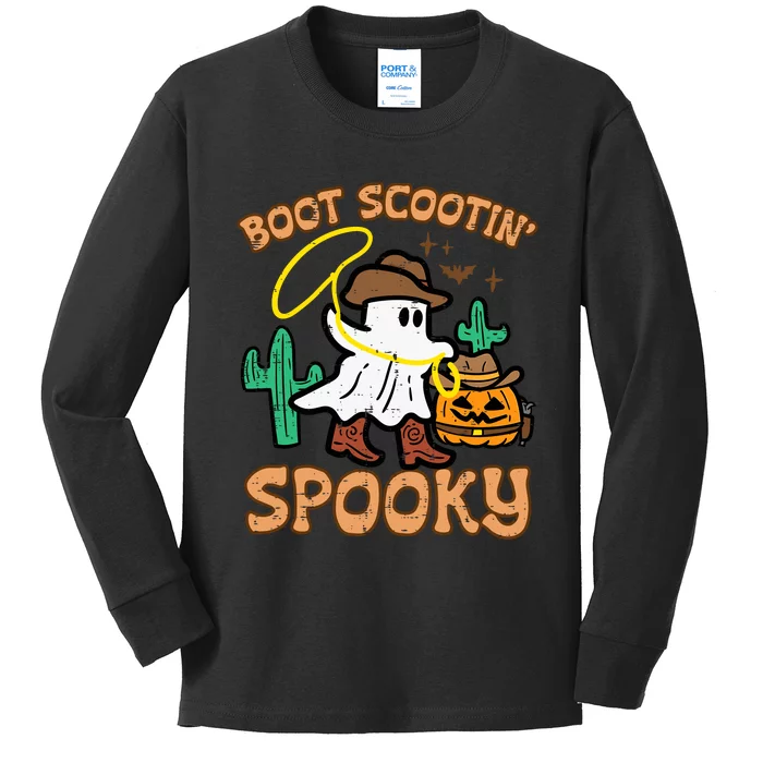 Boot Scootin Spooky Ghost Cowboy Funny Halloween Kids Long Sleeve Shirt