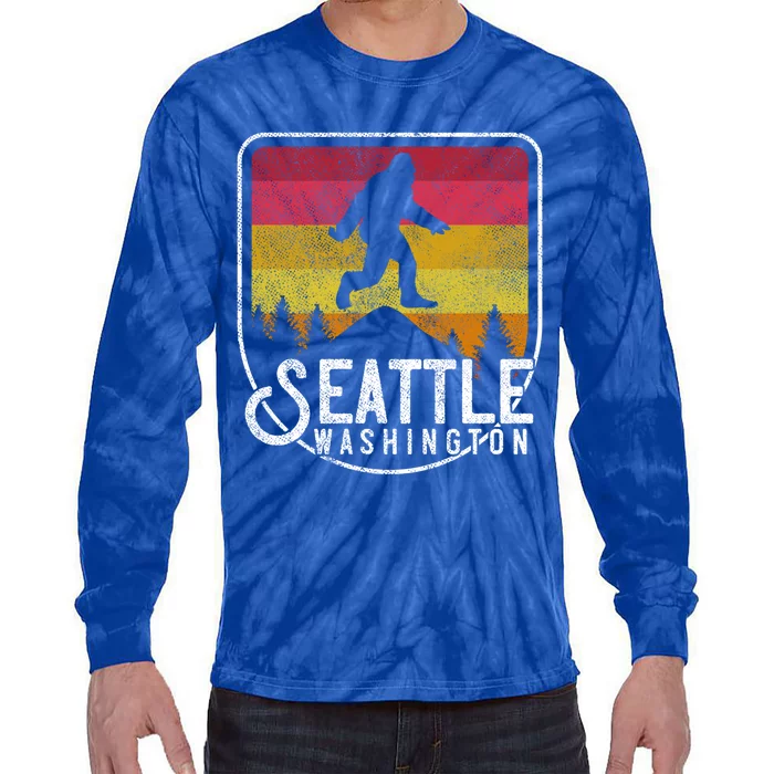 Bigfoot Sasquatch Seattle Washington Retro Hiking Outdoors Cute Gift Tie-Dye Long Sleeve Shirt