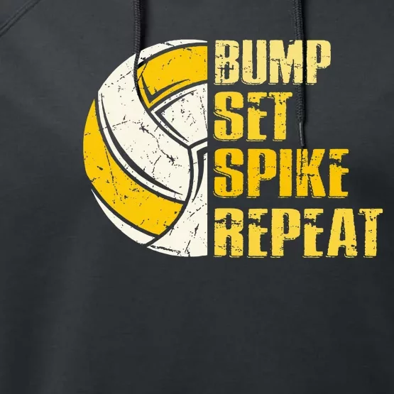 Bump Set Spike Repeat Volleyball Funny Performance Fleece Hoodie