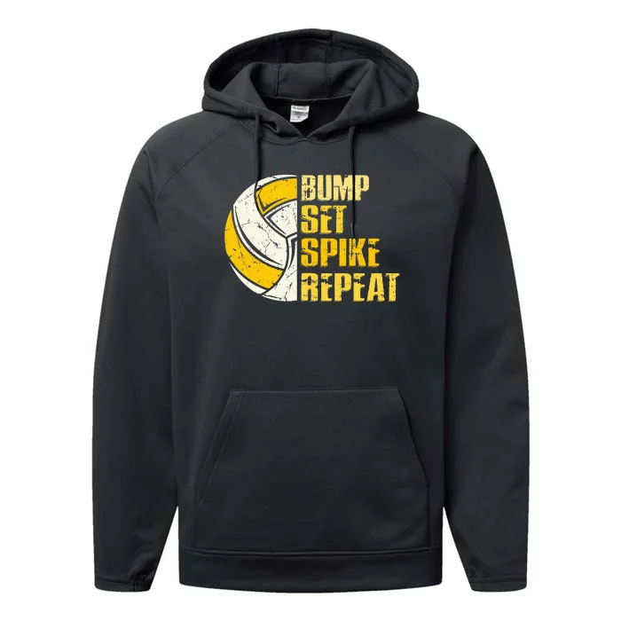 Bump Set Spike Repeat Volleyball Funny Performance Fleece Hoodie