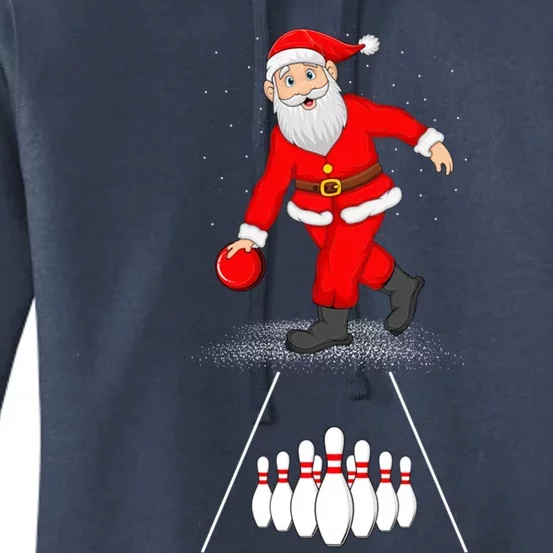 Bowling Sports Santa Claus Playing Bowling Christmas Gift Women's Pullover Hoodie