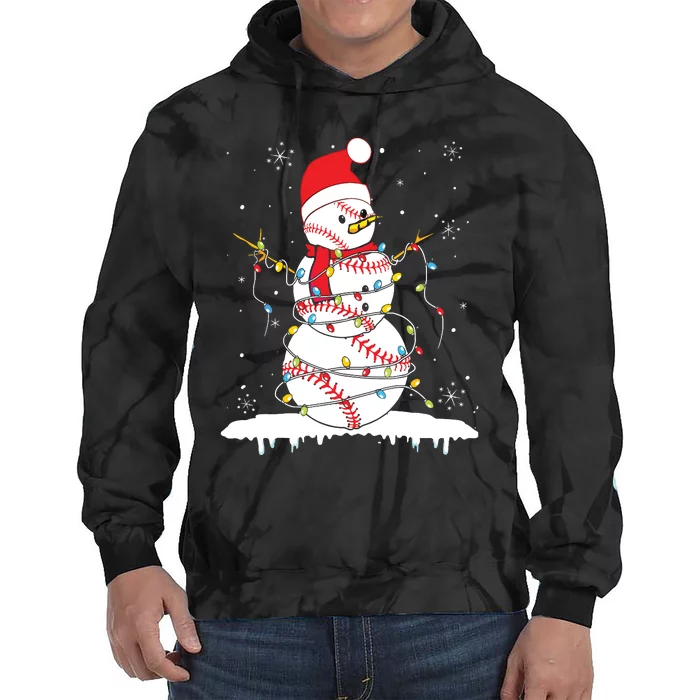 Baseball Snowman Santa Hat Christmas Baseball Player Gift Tie Dye Hoodie