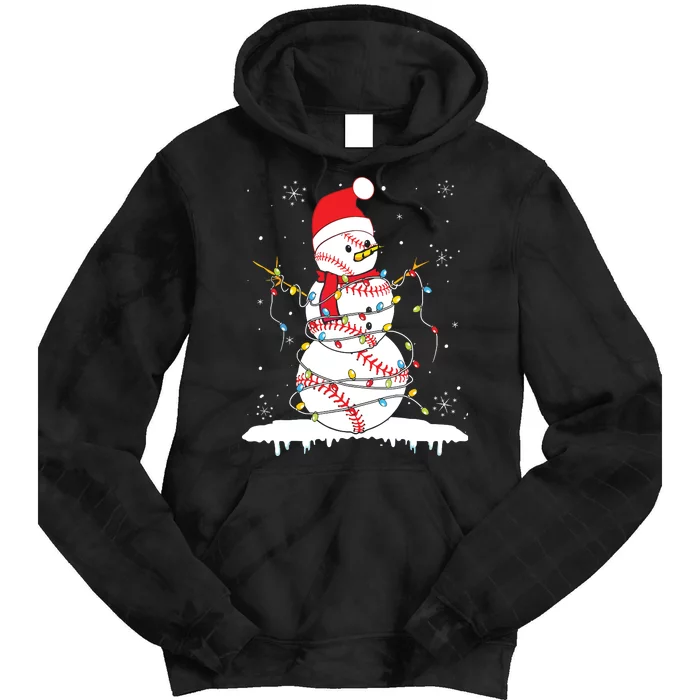 Baseball Snowman Santa Hat Christmas Baseball Player Gift Tie Dye Hoodie