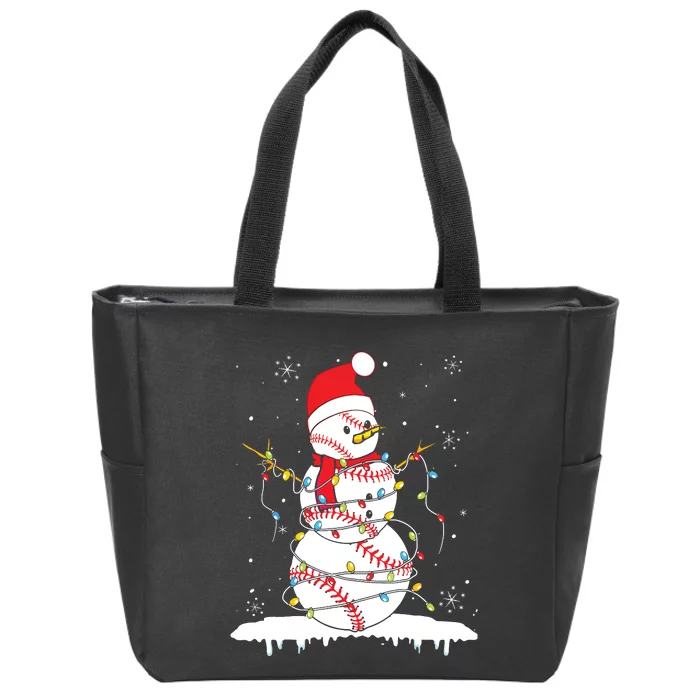 Baseball Snowman Santa Hat Christmas Baseball Player Gift Zip Tote Bag