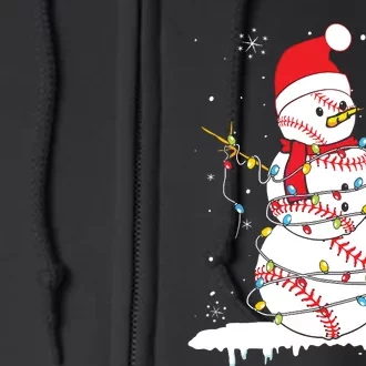 Baseball Snowman Santa Hat Christmas Baseball Player Gift Full Zip Hoodie