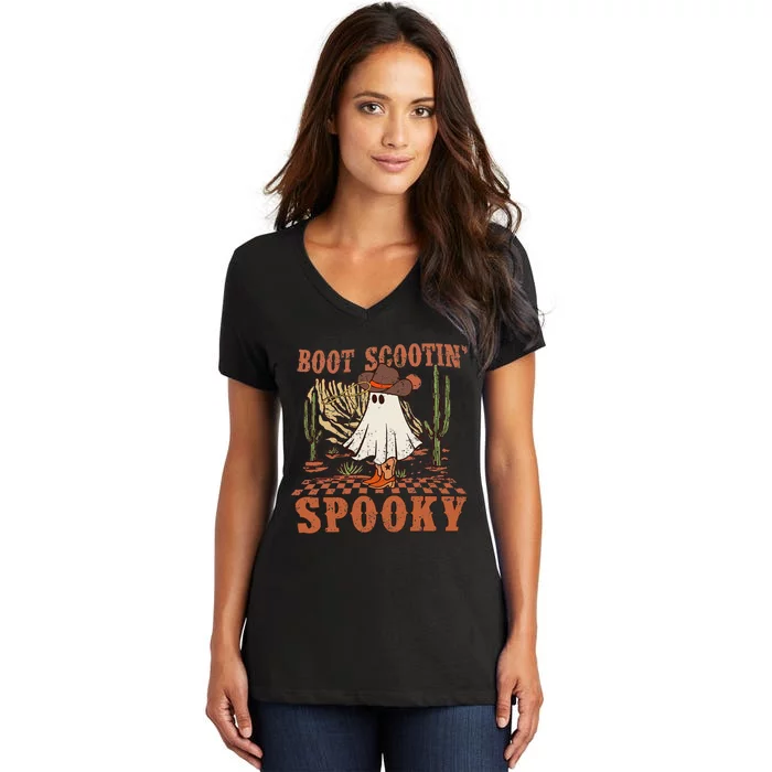 Boot Scootin Spooky Western Halloween Ghost Spooky Season Women's V-Neck T-Shirt